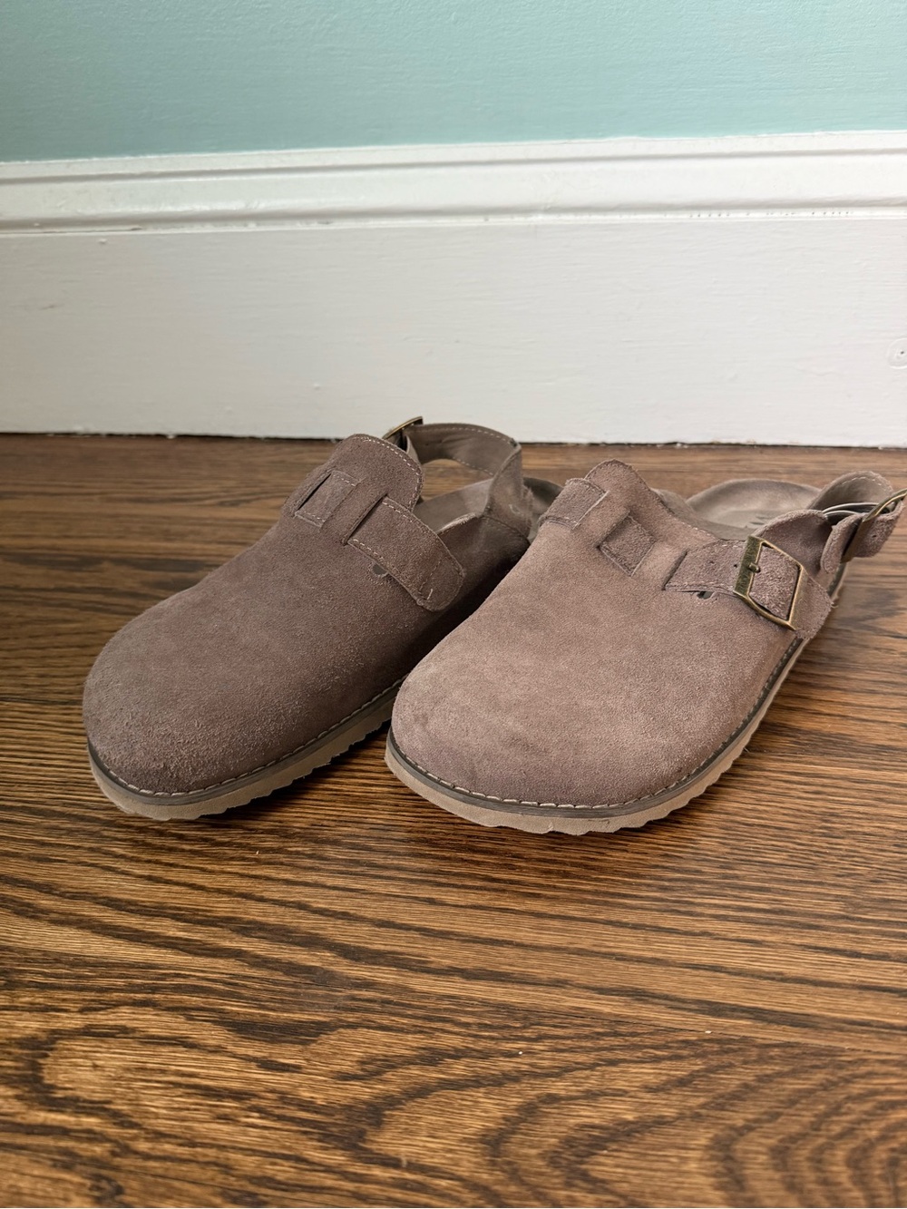 WILT Brooklyn Taupe Suede Clogs Slingback Sandals Size 7.5